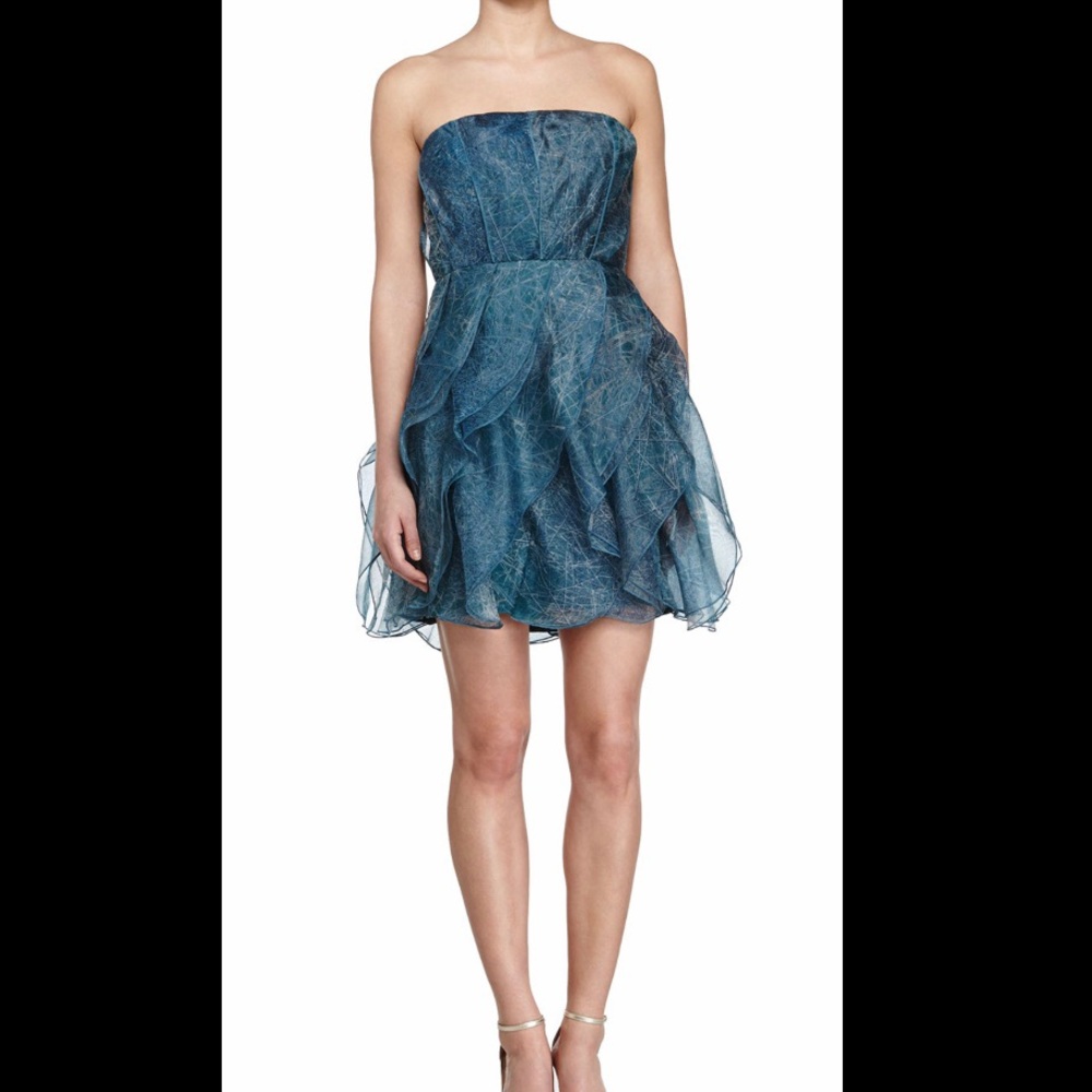 Halston Heritage strapless silk blue dress